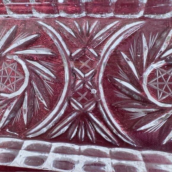 American Cut, Eleanor Butter Dish w/Handles Cut Pinwheel and Fan Blown Glass VTG - Picture 10 of 16